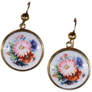 Antique Victorian Gold Enamel Flower Earrings