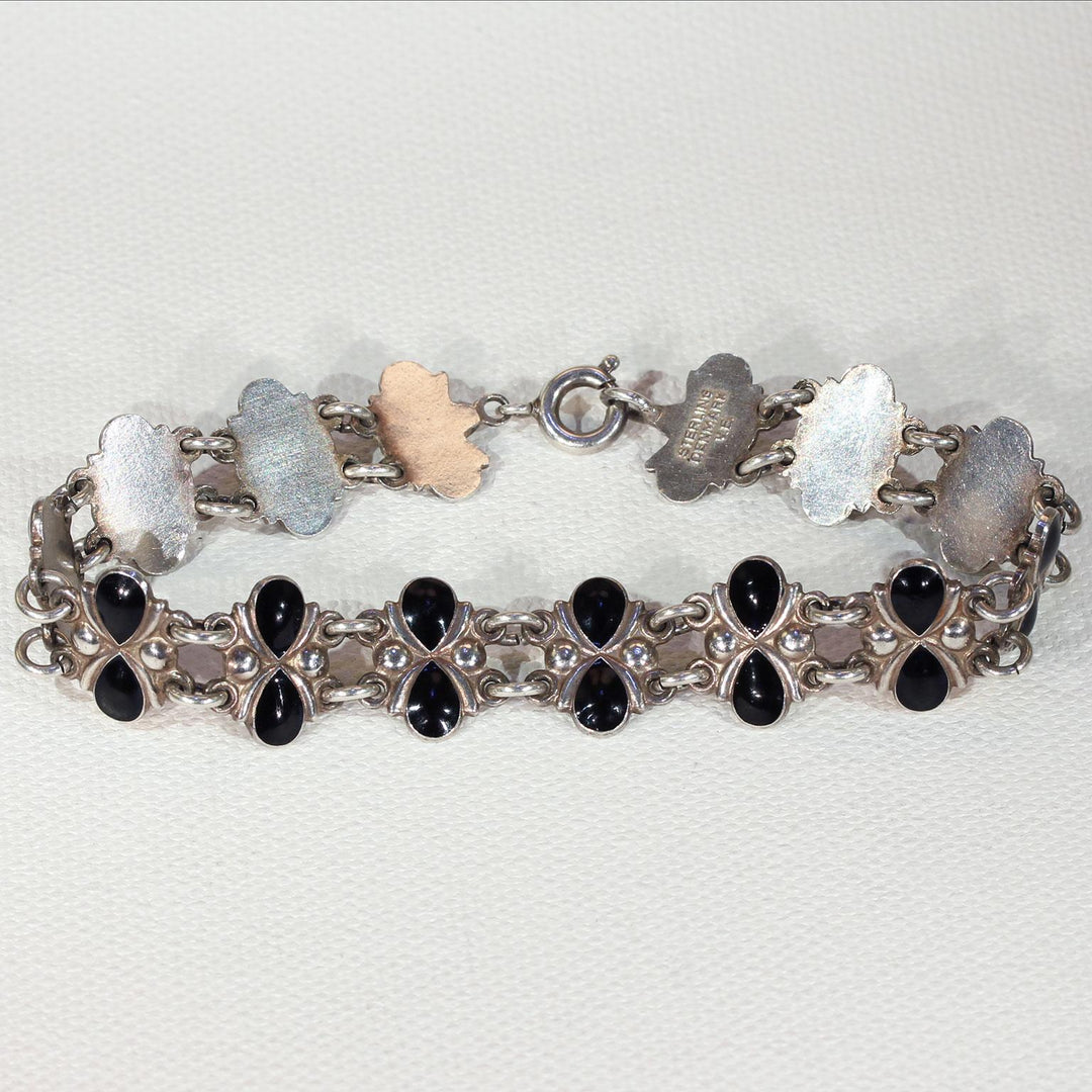 Vintage Danish Necklace and Bracelet by Volmer Bahner Silver Black Enamel