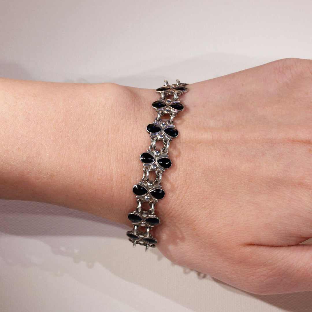 Vintage Danish Necklace and Bracelet by Volmer Bahner Silver Black Enamel