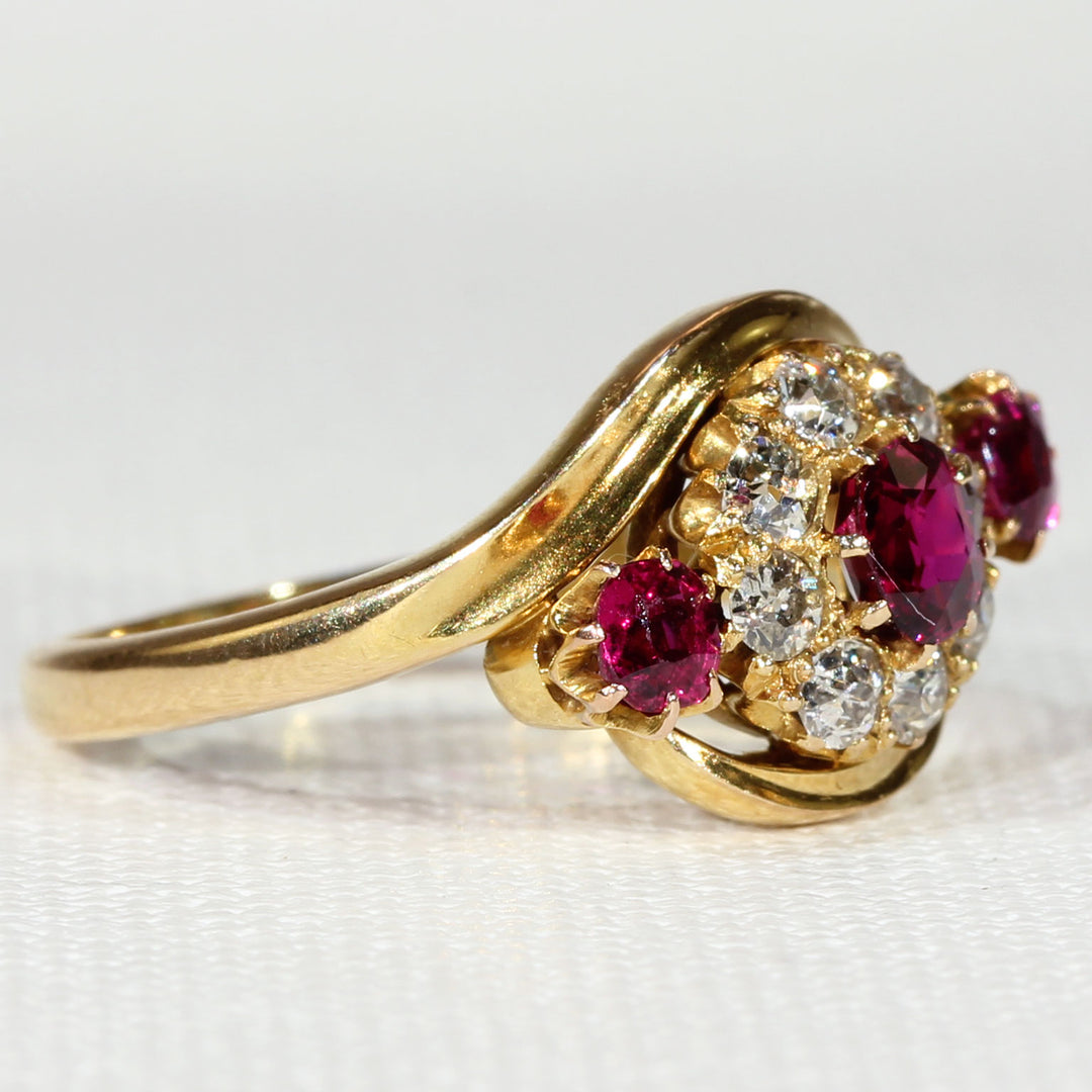 Victorian Diamond Ruby Cluster Ring Gold