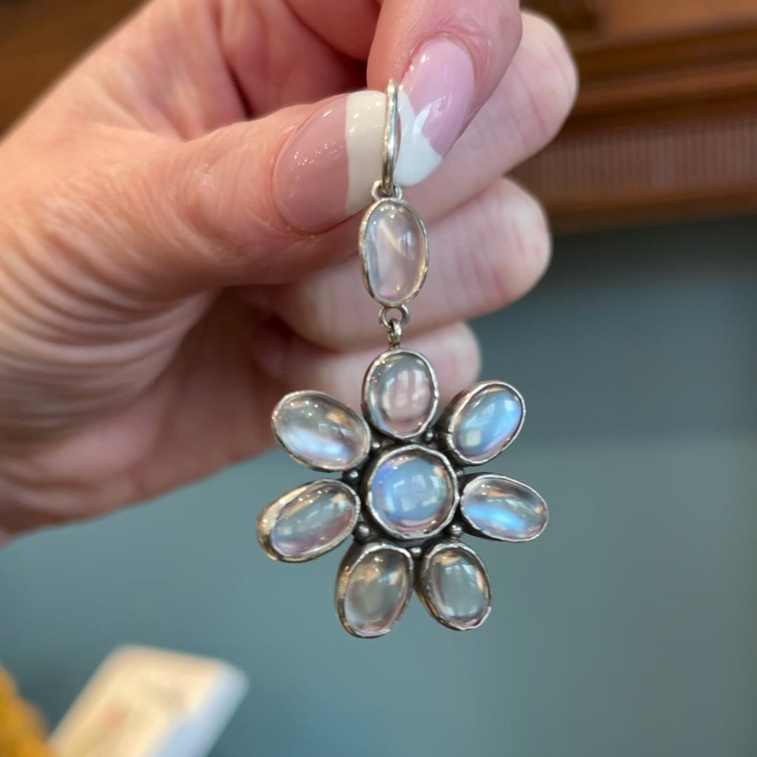 Antique Silver Moonstone Pendant Flower