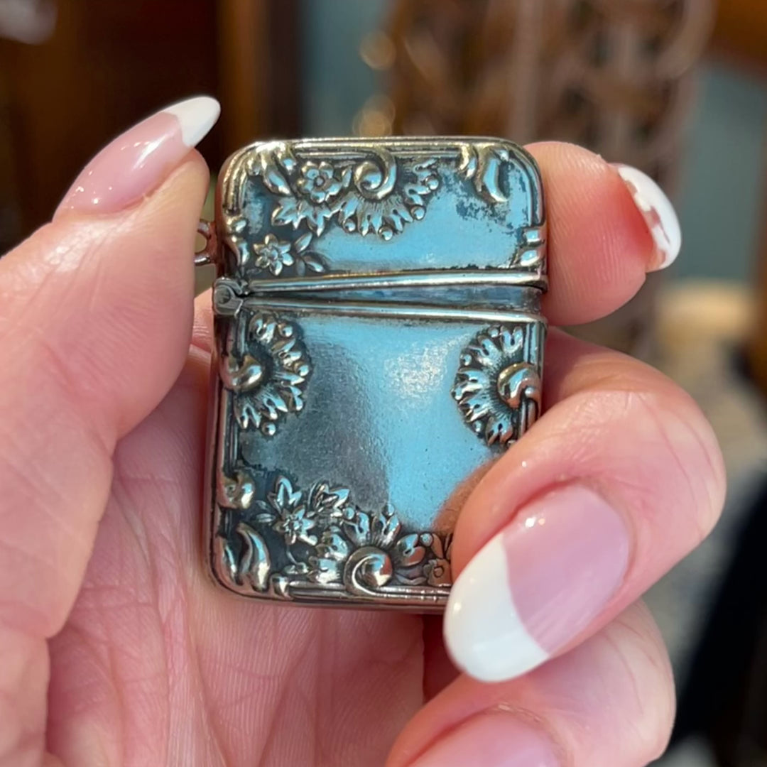 Antique Sterling Silver Stamp Box Pendant