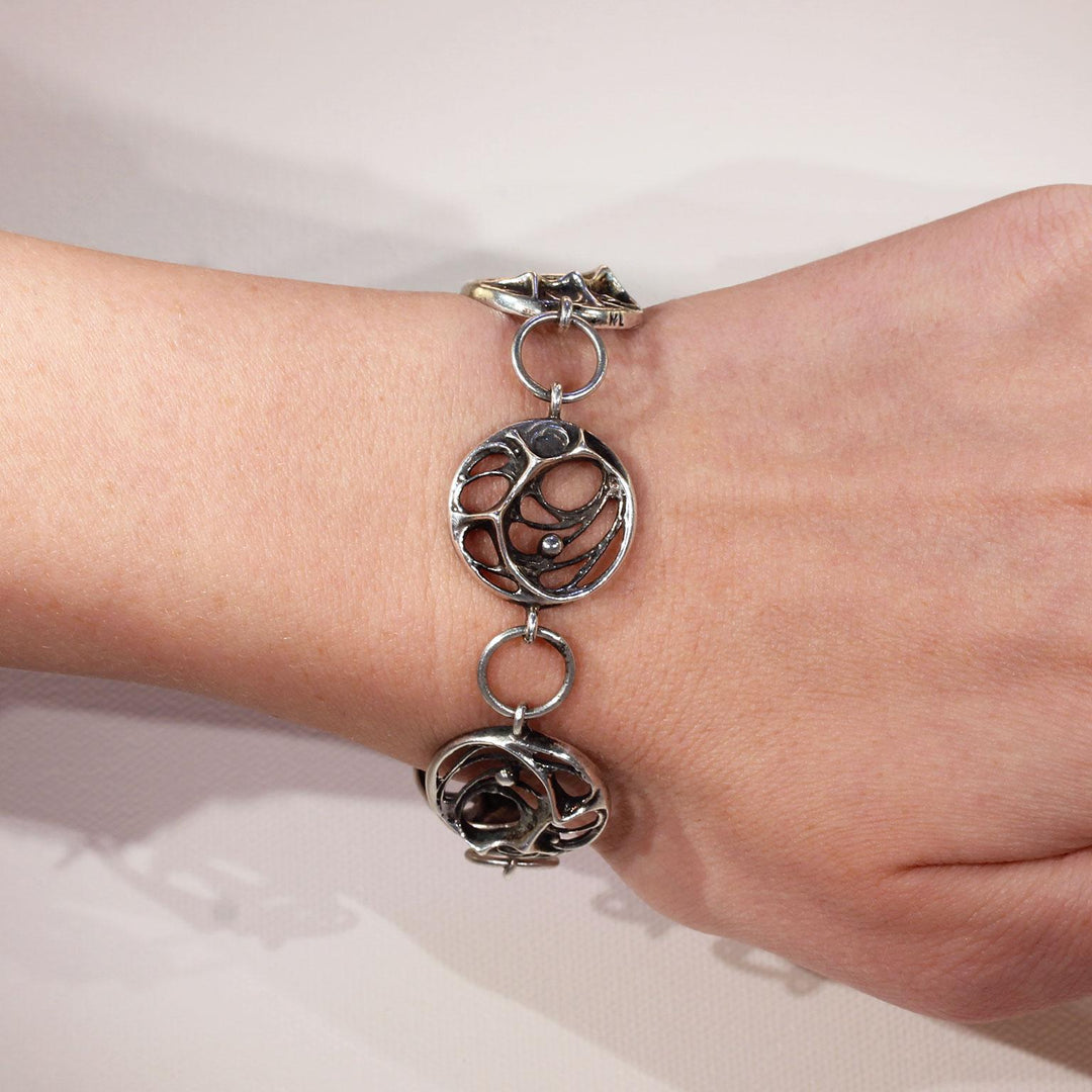Vintage Sten & Karl Laine Spider Web Bracelet Necklace Ring Set Silver