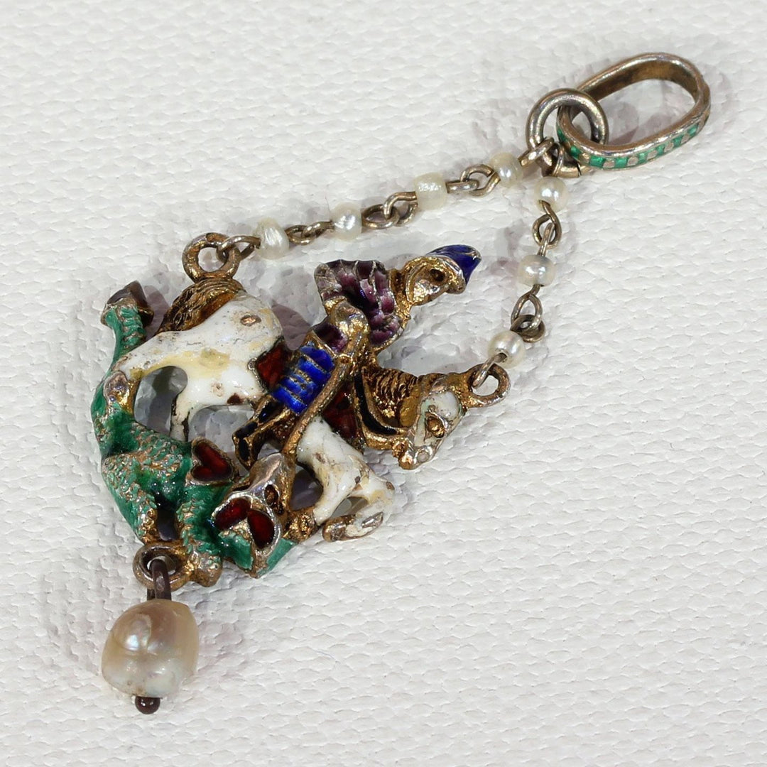 Austro-Hungarian George and the Dragon Pendant Silver Peal Enamel