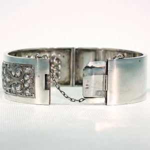 Antique French Repoussed Floral Silver Bangle