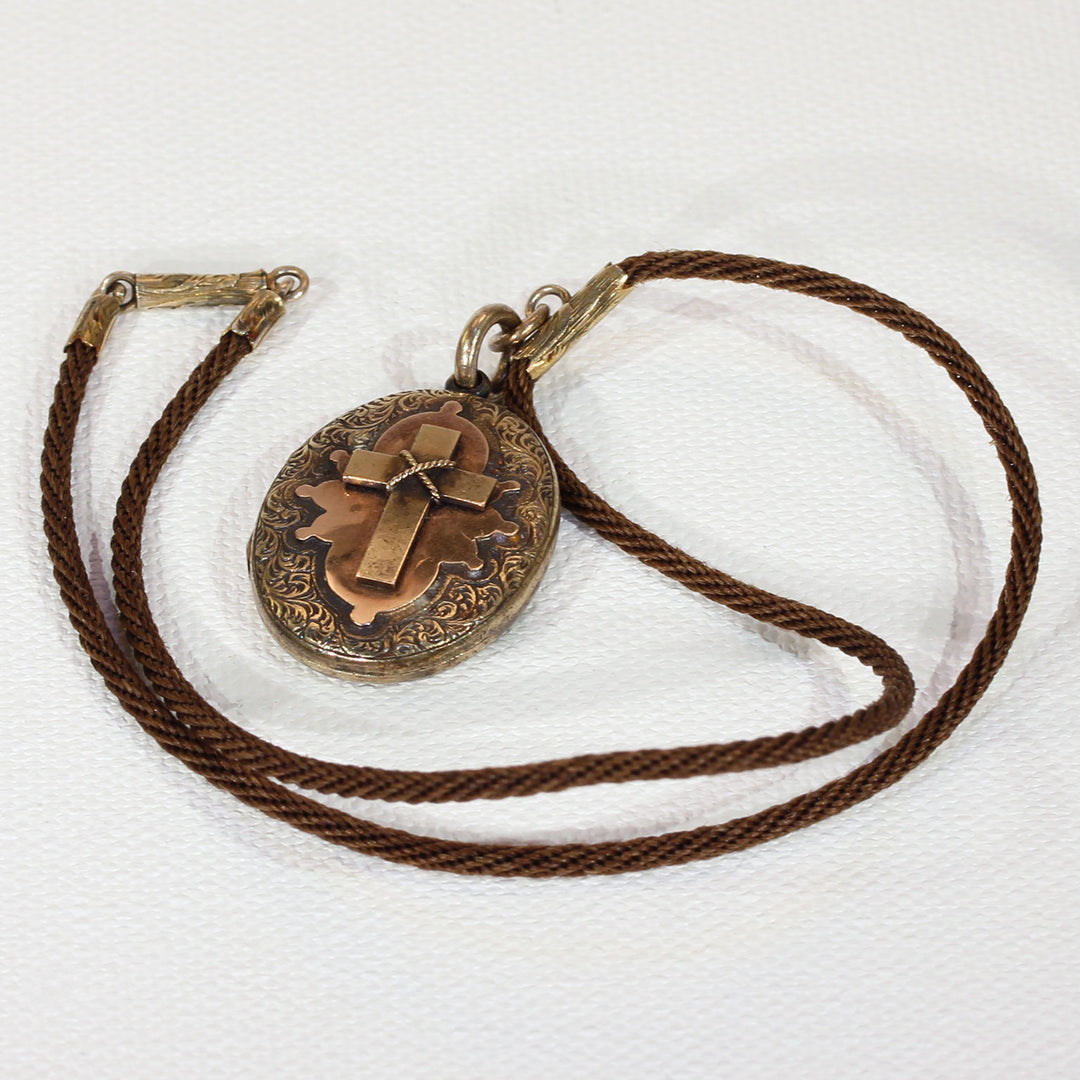 Victorian Memorial Hair Portrait Necklace 15k Gold