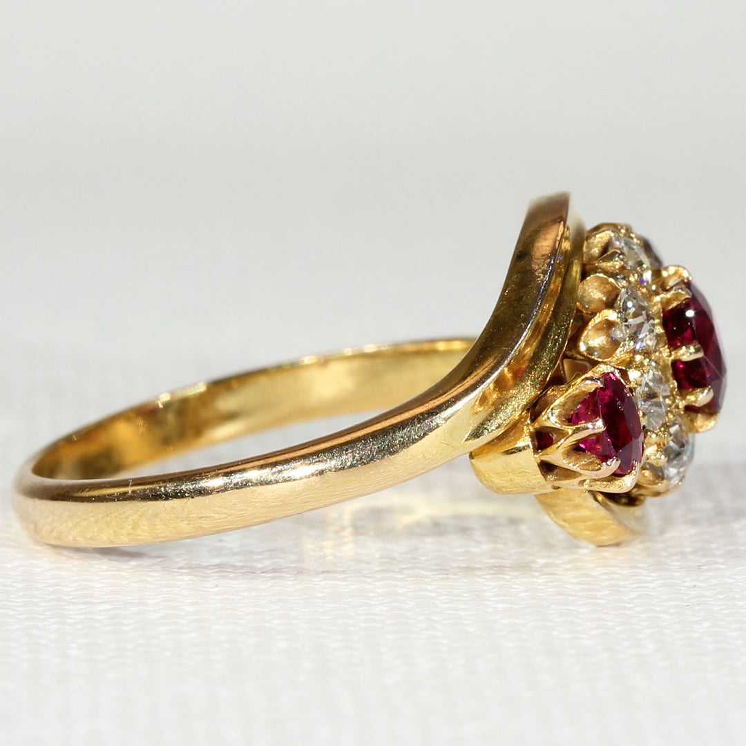 Victorian Diamond Ruby Cluster Ring Gold