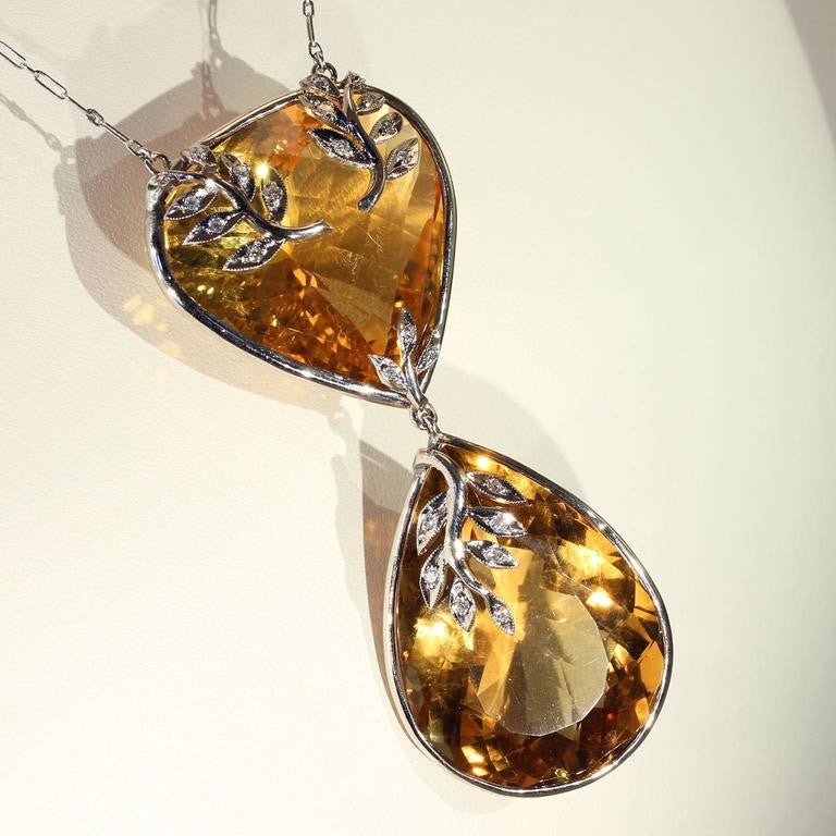 Modern Large Citrine Diamond Necklace