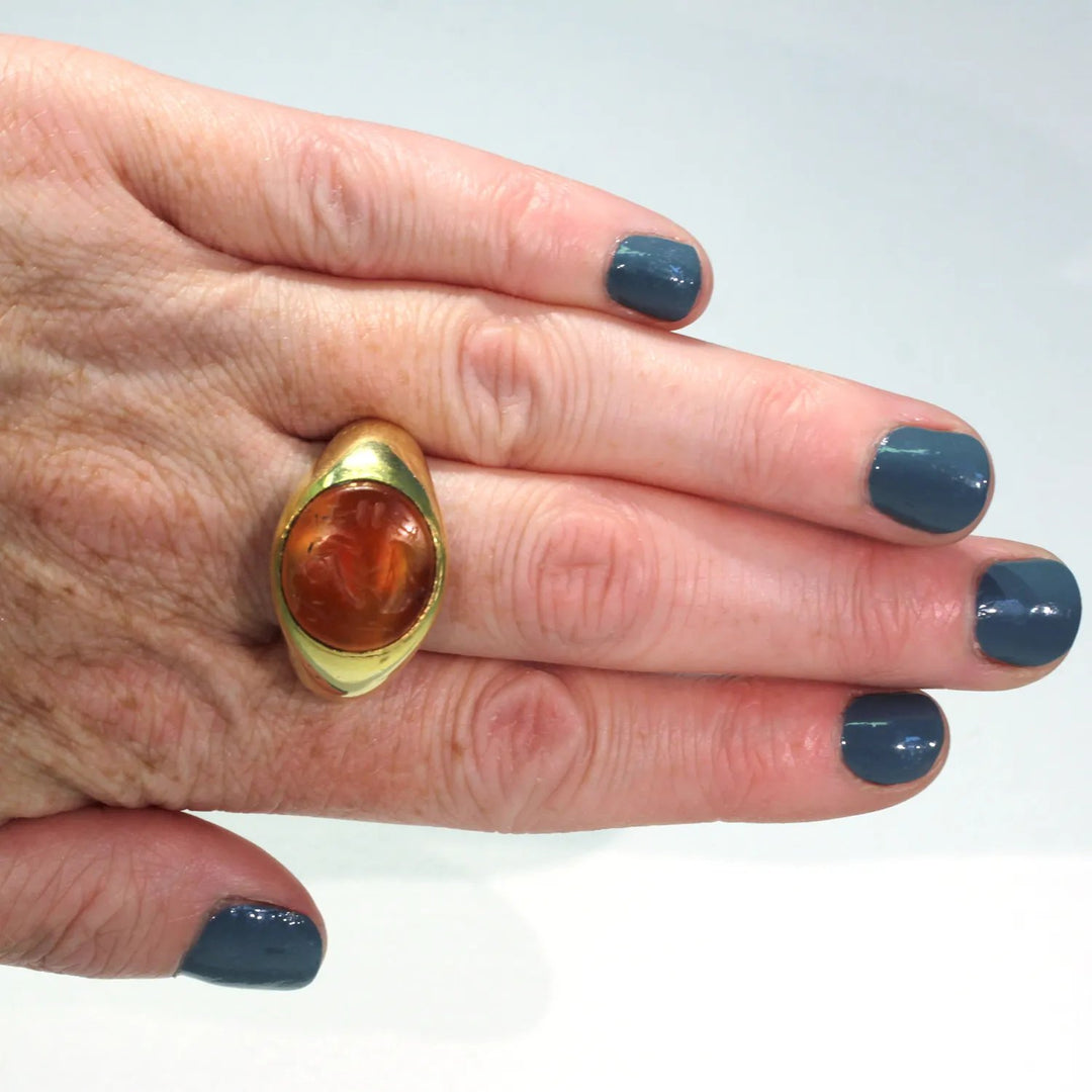 3rd Century Roman Intaglio Carnelian Gold Ring 18k