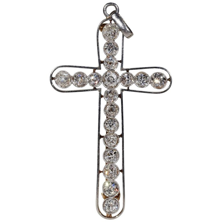 Edwardian European Cut Diamond Cross Pendant Brooch