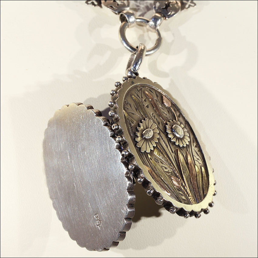 Antique Victorian Collar and Locket with Flowers and Gold Accents