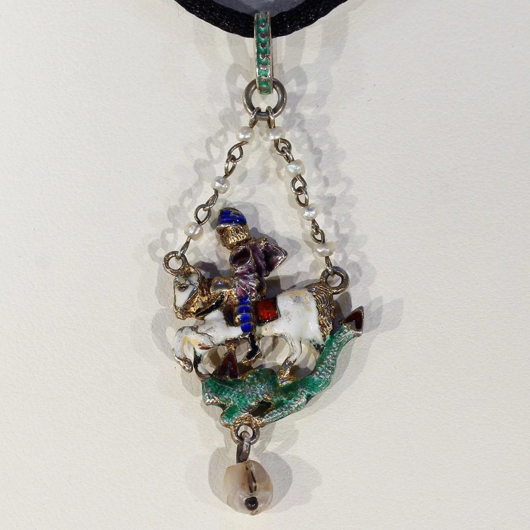 Austro-Hungarian George and the Dragon Pendant Silver Peal Enamel
