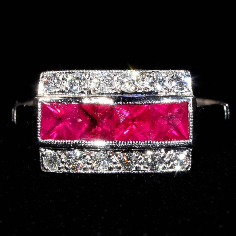 Ruby Diamond White Gold Cocktail Ring