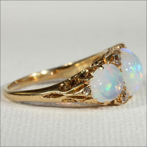 Antique Edwardian 3 Stone Opal and Diamond Ring in 18k Gold