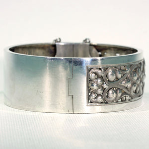 Antique French Repoussed Floral Silver Bangle