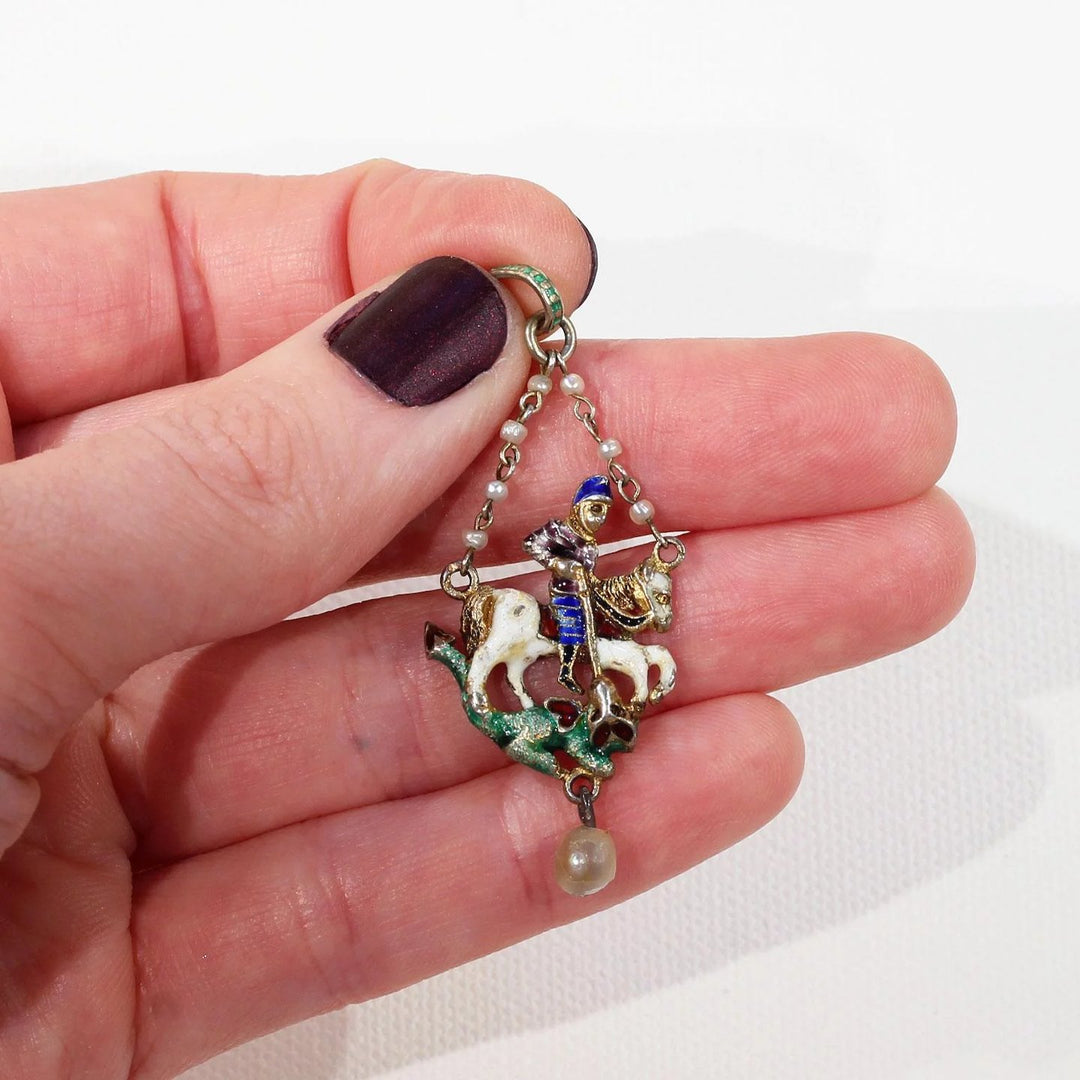 Austro-Hungarian George and the Dragon Pendant Silver Peal Enamel