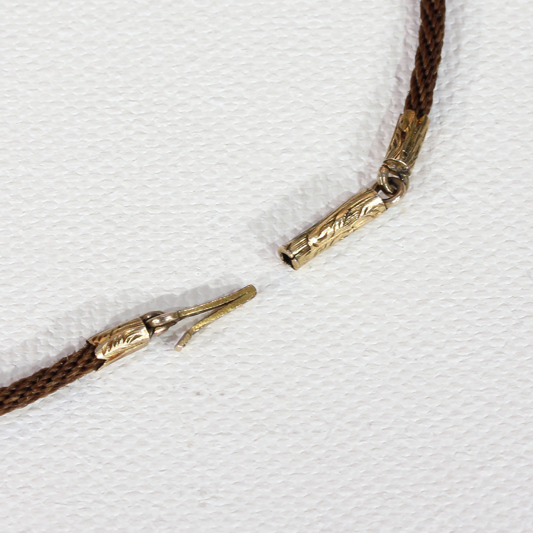 Victorian Memorial Hair Portrait Necklace 15k Gold