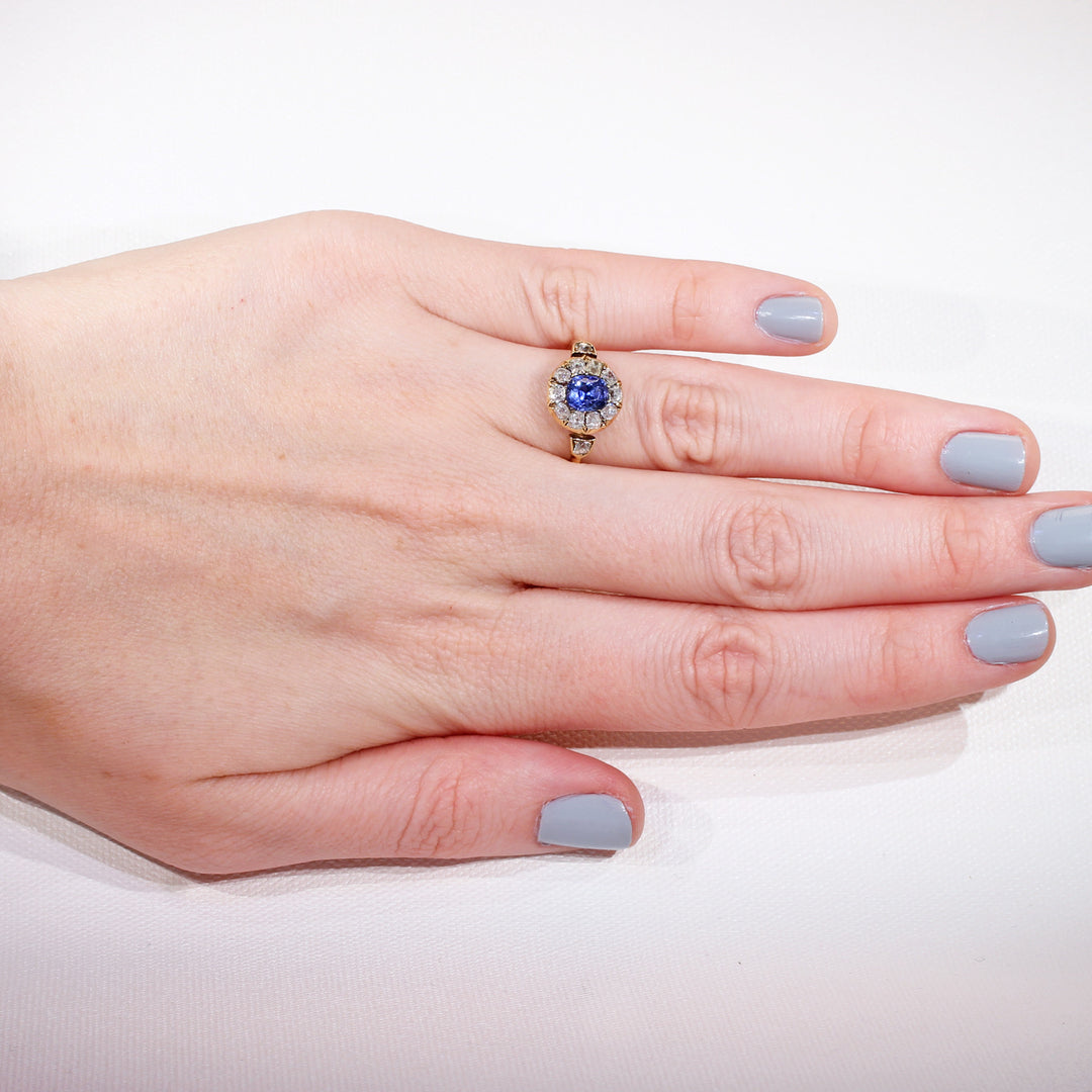 Victorian Sapphire Diamond Cluster Ring