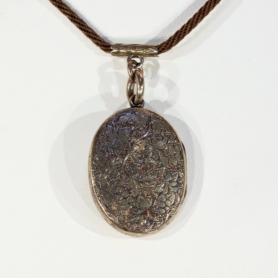 Victorian Memorial Hair Portrait Necklace 15k Gold