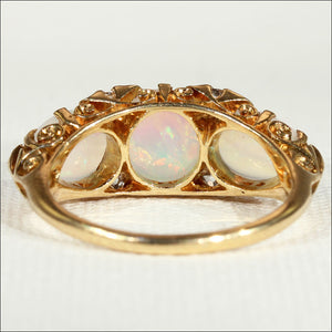 Antique Edwardian 3 Stone Opal and Diamond Ring in 18k Gold