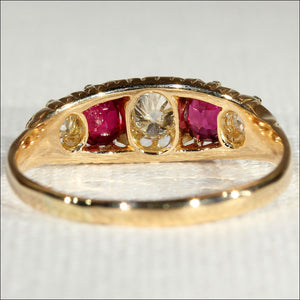 Antique 5 Stone Ruby and Diamond Ring in 18k Gold, Edwardian