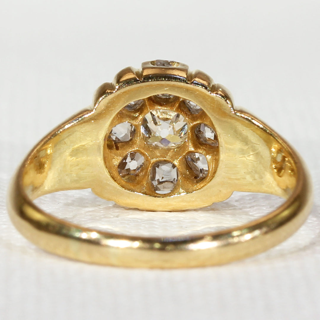 Victorian Cushion Cut Diamond Cluster Ring in 18k Gold