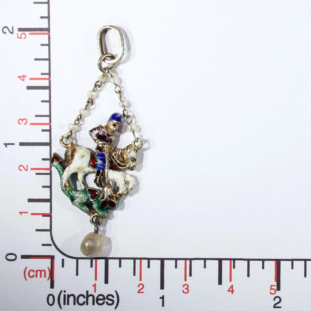 Austro-Hungarian George and the Dragon Pendant Silver Peal Enamel