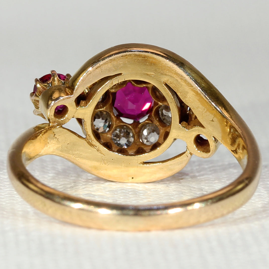Victorian Diamond Ruby Cluster Ring Gold
