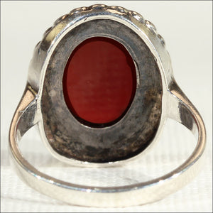 Vintage Art Deco Silver Carnelian and Marcasite Ring c.1920