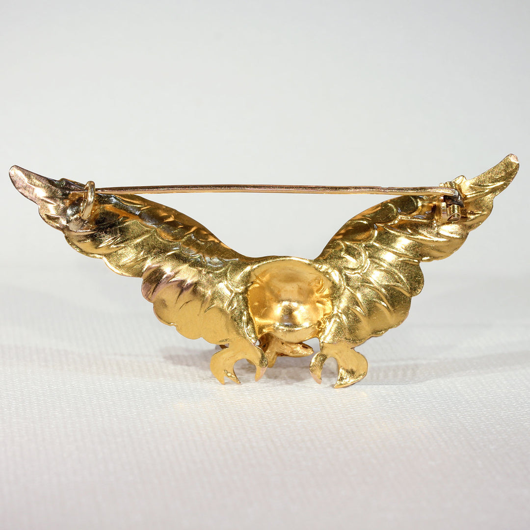 French Griffin Rose Cut Diamond Gold Brooch Pin