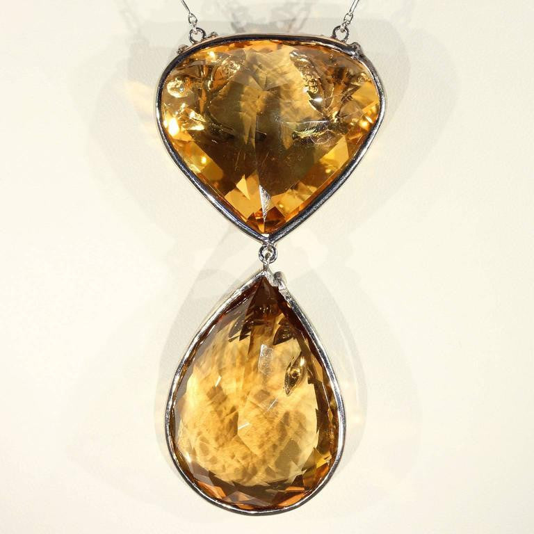 Modern Large Citrine Diamond Necklace