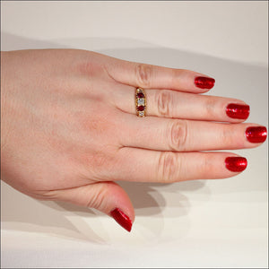 Antique 5 Stone Ruby and Diamond Ring in 18k Gold, Edwardian