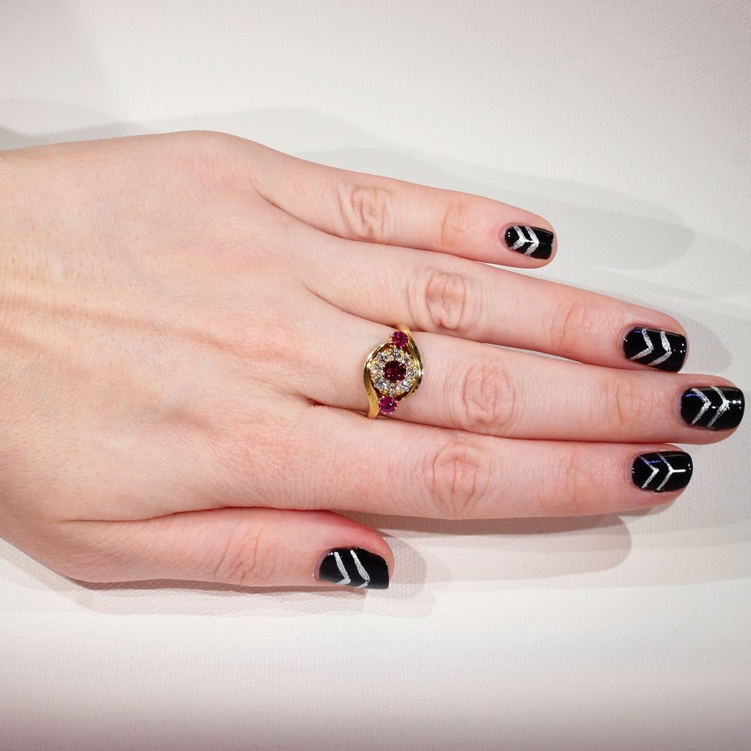 Victorian Diamond Ruby Cluster Ring Gold