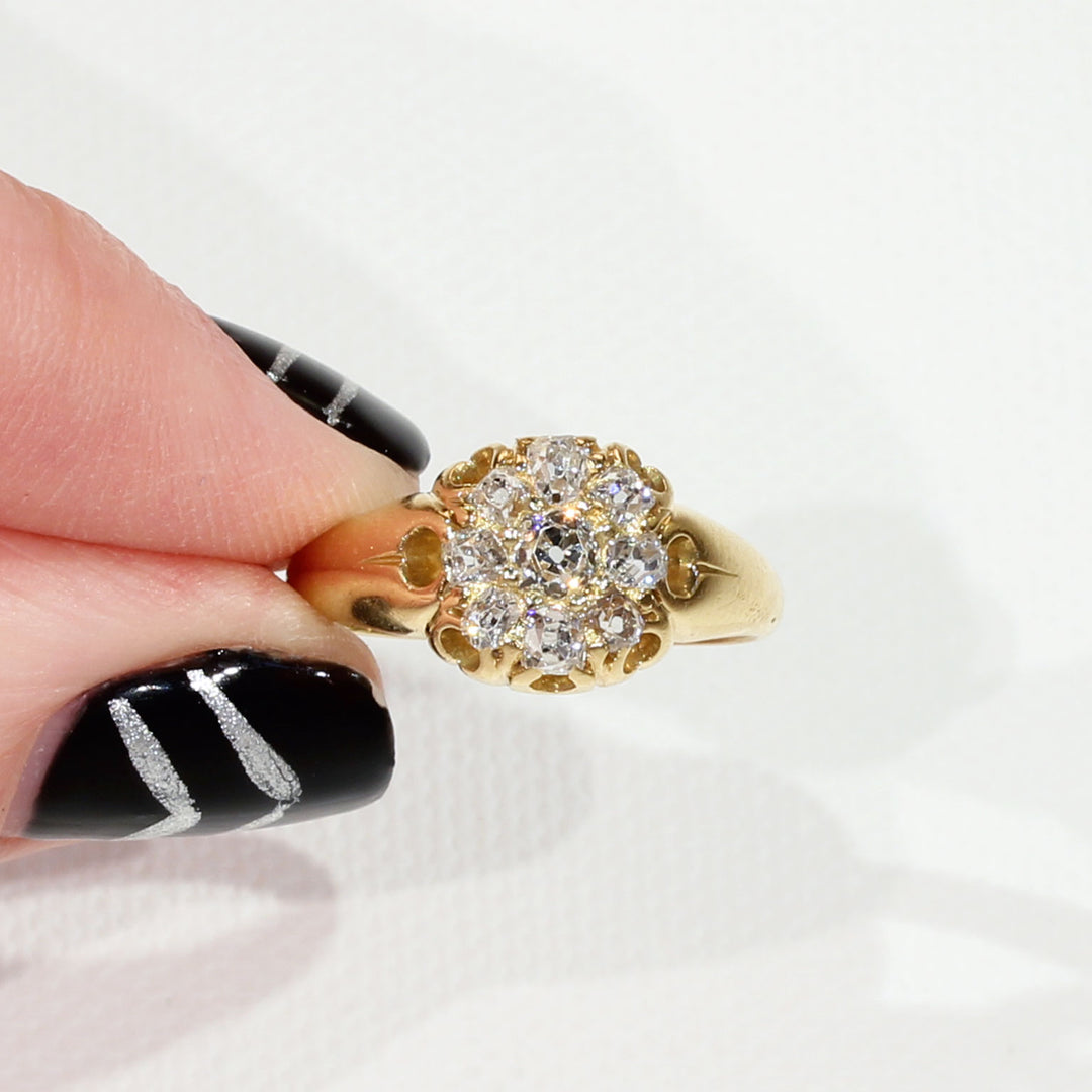 Victorian Cushion Cut Diamond Cluster Ring in 18k Gold