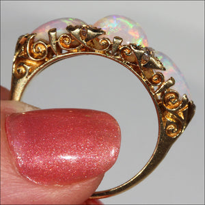 Antique Edwardian 3 Stone Opal and Diamond Ring in 18k Gold