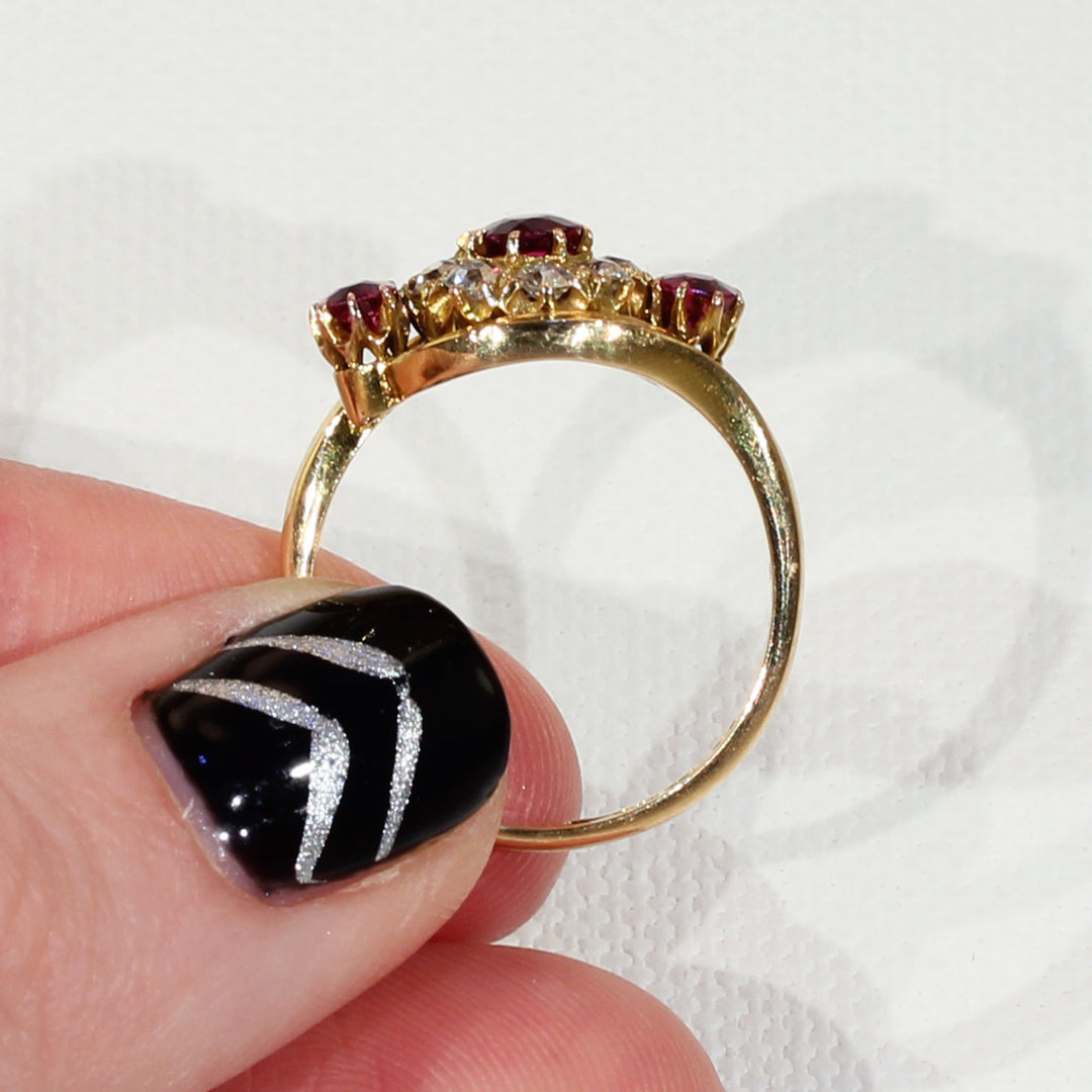 Victorian Diamond Ruby Cluster Ring Gold