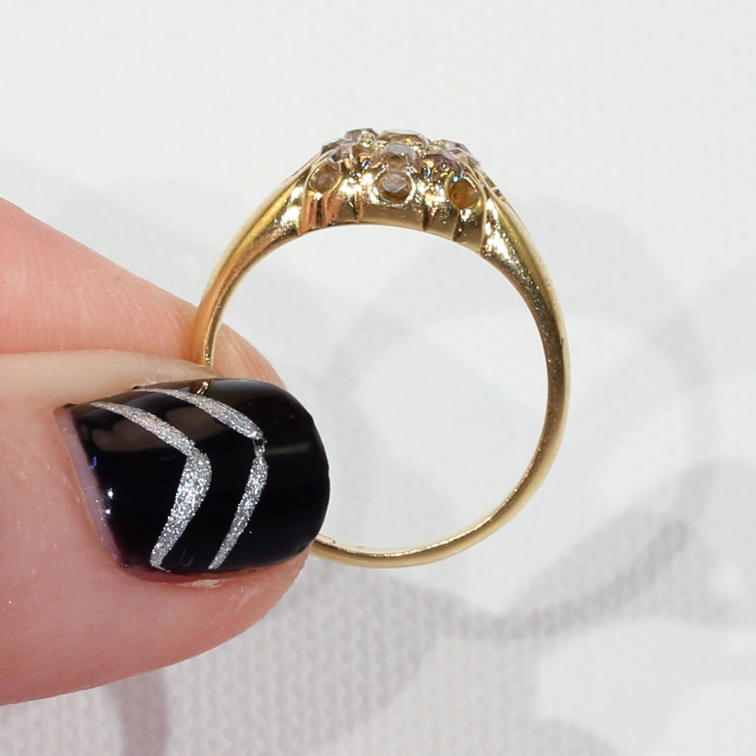 Victorian Cushion Cut Diamond Cluster Ring in 18k Gold