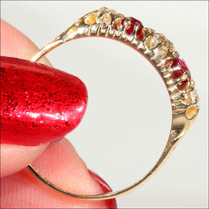 Antique 5 Stone Ruby and Diamond Ring in 18k Gold, Edwardian