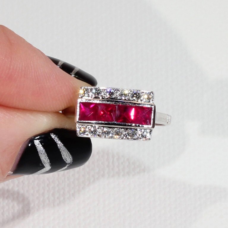 Ruby Diamond White Gold Cocktail Ring