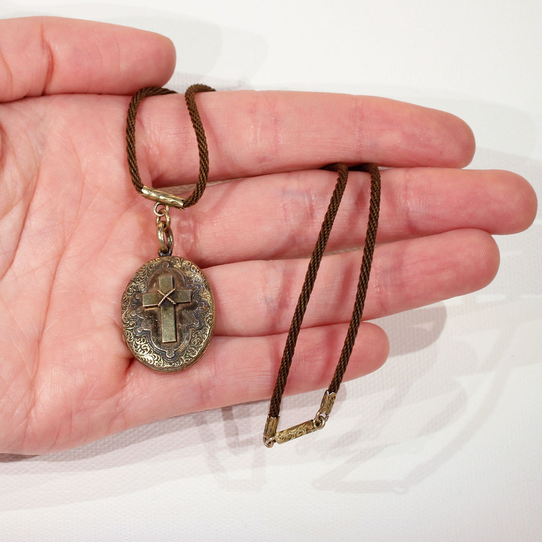Victorian Memorial Hair Portrait Necklace 15k Gold