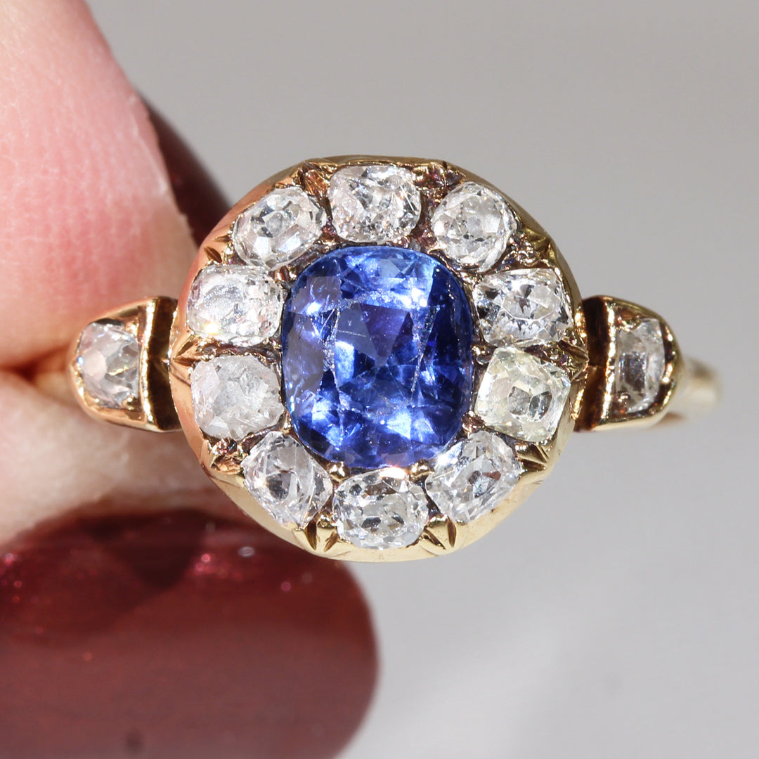Victorian Sapphire Diamond Cluster Ring