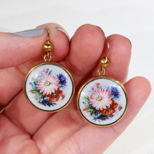 Antique Victorian Gold Enamel Flower Earrings