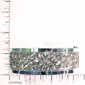 Antique French Repoussed Floral Silver Bangle