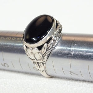 Art Deco Sterling Onyx Love Birds Ring