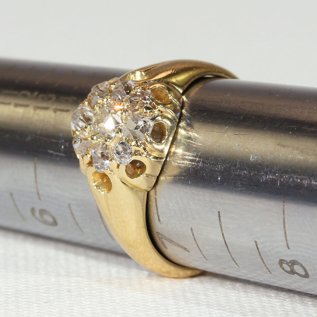 Victorian Cushion Cut Diamond Cluster Ring in 18k Gold
