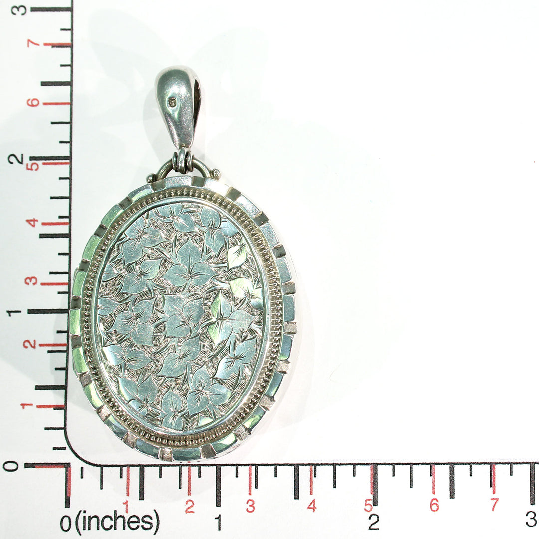 Antique Victorian Silver Locket Ivy Leaves