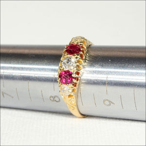 Antique 5 Stone Ruby and Diamond Ring in 18k Gold, Edwardian