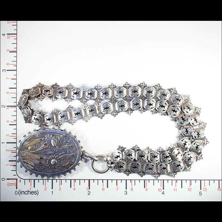 Antique Victorian Collar and Locket with Flowers and Gold Accents