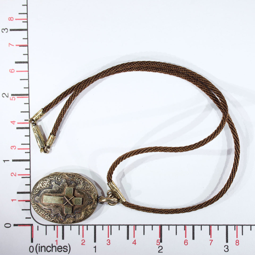 Victorian Memorial Hair Portrait Necklace 15k Gold