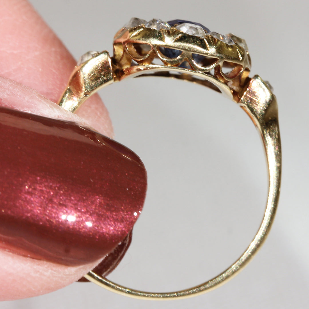 Victorian Sapphire Diamond Cluster Ring